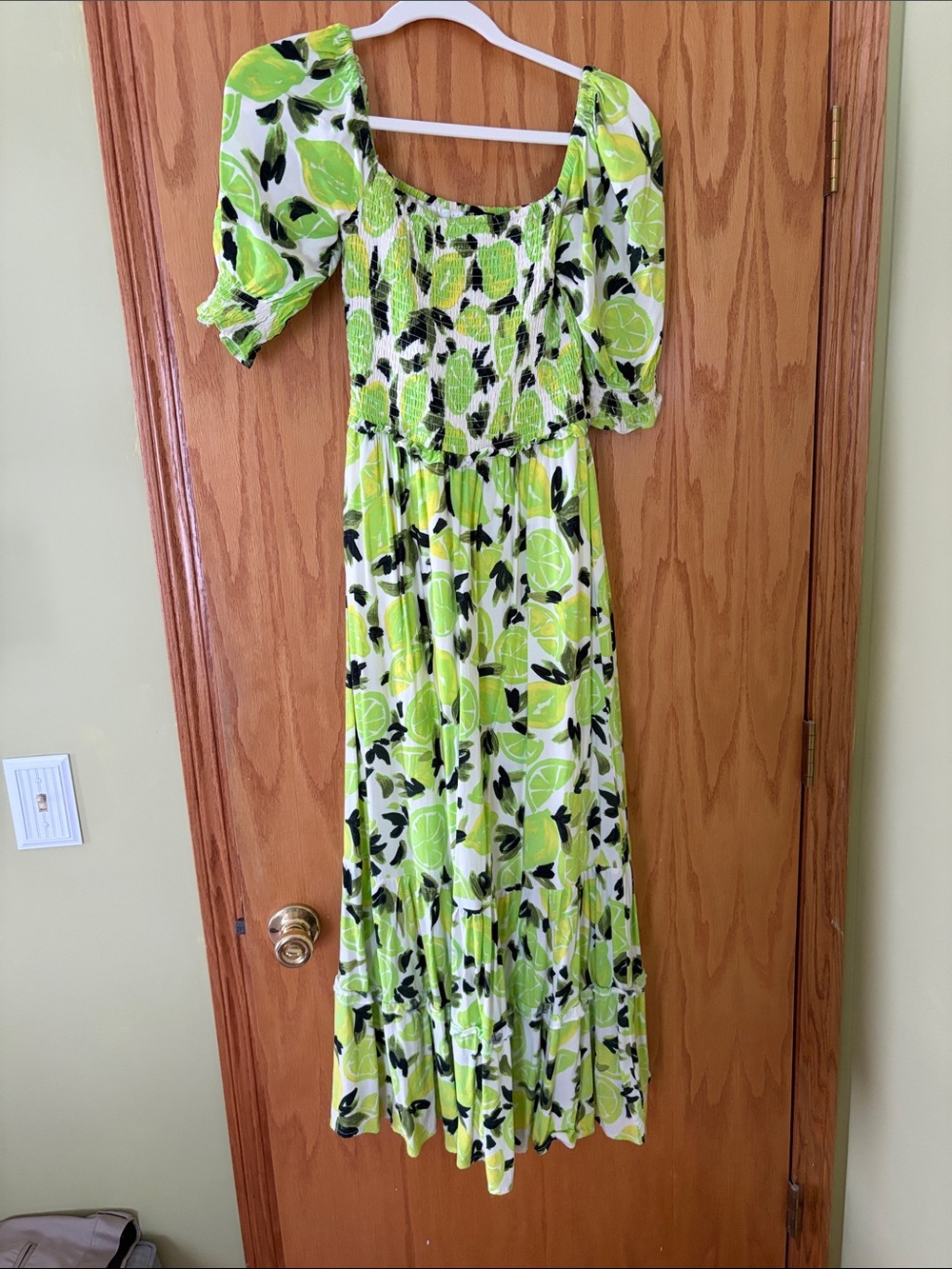 Steve Madden Lime Green Floral Maxi Dress with Puff Sleeves